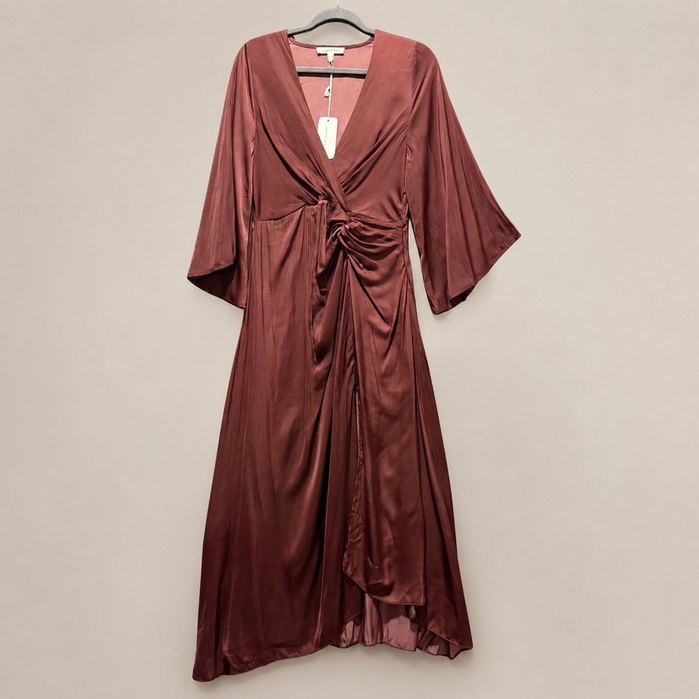 Grade & Gather Maxi Dress Womens S Burgundy NEW Unbalanced Skirt V-Neck 60883